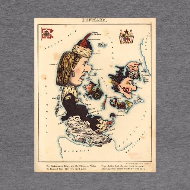 Vintage Map of Denmark with Illustrations (1868) by Bravuramedia